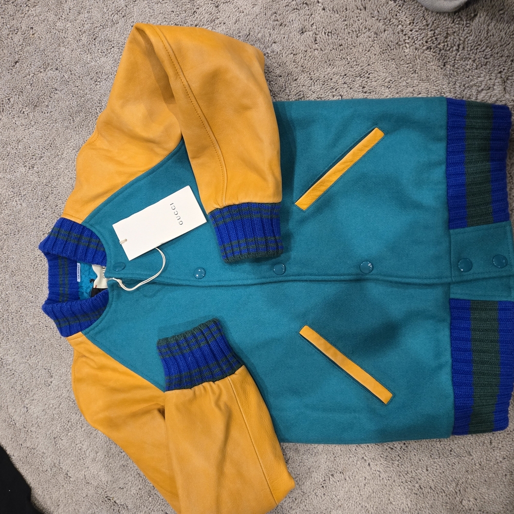 Gucci Teal and Yellow Varsity Jacket